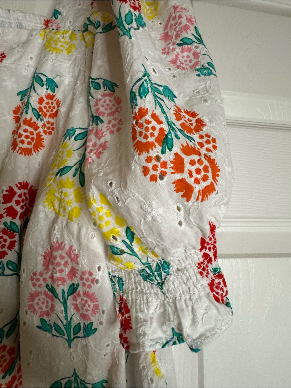 Draper James White Eyelet Floral Square-Neck Puff Sleeve Top - Picture 7 of 7